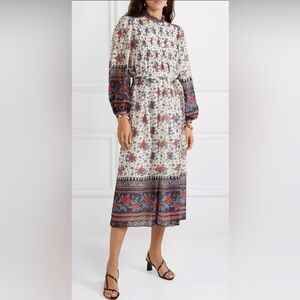 Ulla Johnson Prisma Floral Silk Blend Chiffon Midi Dress Red Cream Sz 4